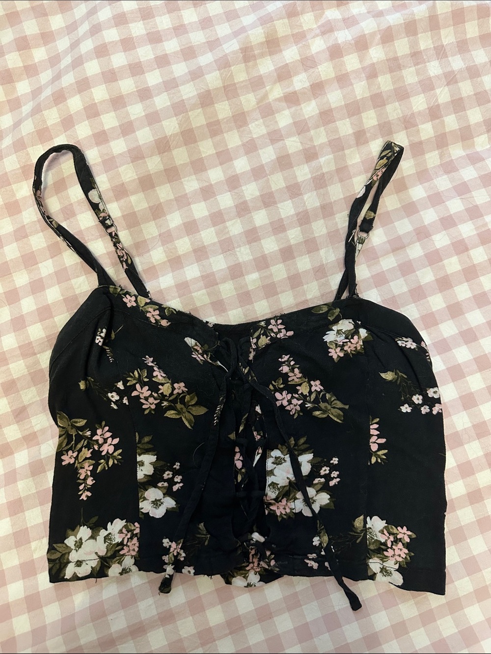 Black Floral Lace-Up Cami Top hollister